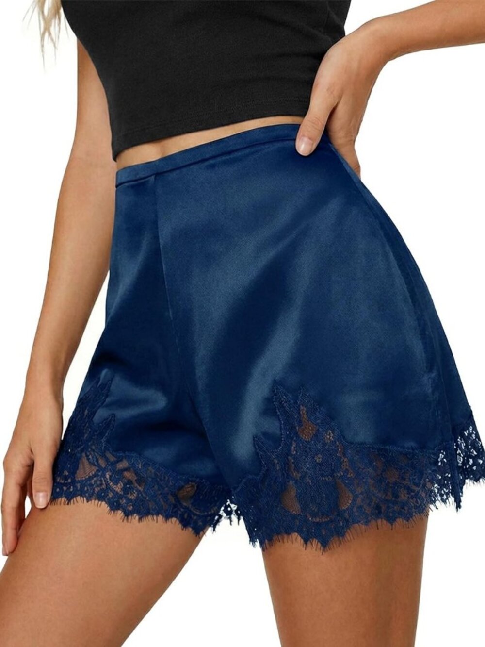 Satin Silk Lace Trim Low Rise Mini Shorts - Y2K Style Women's Pajama Bottoms